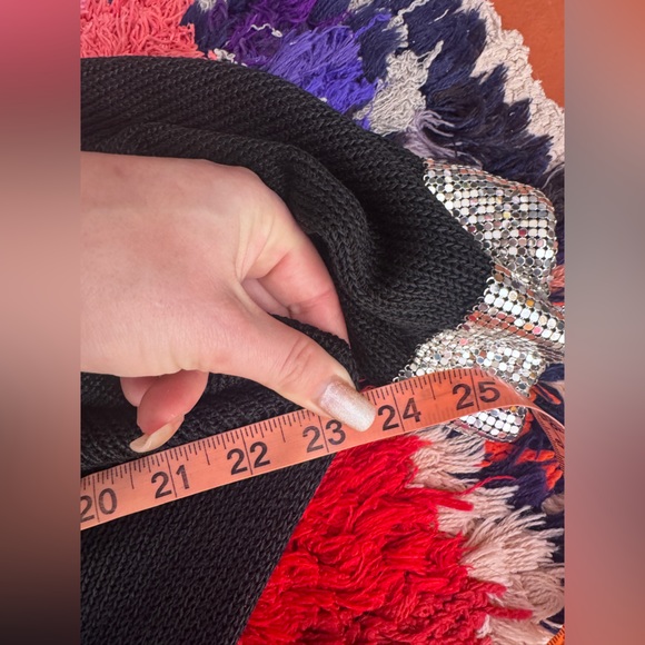 70s Vintage Oscar De La Renta Black Knit Wiggle Dress with Silver Mesh Collar - Picture 10 of 11